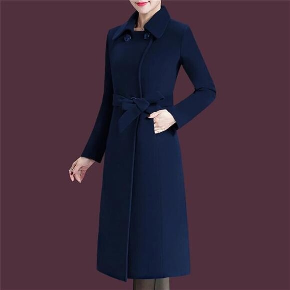 Women's Winter Coats Warm Double-breasted Deep Blue - Picture 1 of 6